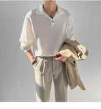 Riolio New Trendy Waffle Men Polo Shirt Leisure High Quality Solid Color Long Sleeve T-shirt Korean Fashion Autumn Loose Basic Shirts