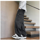 Riolio  Straight Leg Jeans Elastic Waist 2025 New Patchwork Design Utility Cargo Pants Men Big Side Pockets Autumn Workwear Trousers
