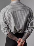 Riolio  American Sle Hard Man Plaid irt Men's Bubble Cloth Texture Loose Long Sve Open Cardigan Casual Workwear ket Sle S...