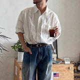 Riolio  Vintage Men's Striped Textured Shirt Spring Fall New Casual Breathable Long Sleeve Shirts Mens Fashion Turn-down Collar Shirts