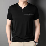 Riolio Silk V-Ne ort Sve T-irt Men's Pure Color Summer Ice Silk Feel High End Dad Clothes Faion Urban Busin Casual