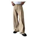 Riolio  Spring Autumn Men Business Casual Suit Pants Genderless Retro Comfort Outdoor Solid Color Loose High Waist Dress Pants Men