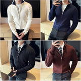 Riolio Daily Casual Men's Business Casual Sweater. Autumn and Winter Stretch Solid Color Zipper Cardigan,Stand-up Collar Coat