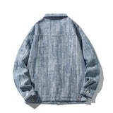 Riolio Spring Men Lapel Denim Coat Jacquard patter Fashion Washed denim jacket Motorcycle Jeans Jacket Hommes loose Cotton Casual Coats