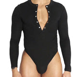 Riolio  Mens Sexy Home Jumpsuit Spring Gayboys Shaping Niche Half Cardigan Fun Long-Sleeved Triangle Jumpsuit Men'S Clothing New