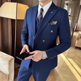 Riolio  New Men's Double-Breasted Three-Piece Suit Elegant Business Style Casual Fashion Urban Spring Season Slim Fit Metal Decoration