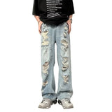 Riolio Vintage Distressed Straight-leg Jeans American Style Slimming Bell Bottoms Loose Fit High-waisted Summer Thin Version For Men