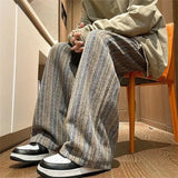 Riolio New Men's Striped Woolen Straight Leg Trousers Classic Y2K Vintage Baggy Pants Casual High Street Fashion Gym Sweatpants