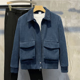 Riolio  Men Casual Corduroy Jacket with Lapel Collar Full Zipper Closure Workwear Loose Fit Coat Outerwear Cardigan for Daily Use