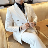 Riolio  Casual Men's Three-Piece Suit Set with Notch Lapel Double-Breasted Fashionable Business Casual Dinner Dress