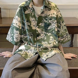 Riolio Summer New Retro Printed Shirt American Men and Women Trendy Hip Hop Personalized Vacation Casual Short Sleeve Top y2k