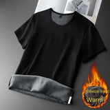 Riolio Men Thermal Underwear Tops Fleece Thickened Short Sleeve T-Shirt Keep Warm Tees O-neck Solid Bottoming Shirt Thermo Pullover