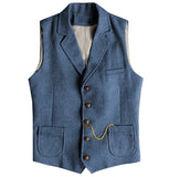 Riolio  Vintage Business Formal Wedding Vest with Pockets, Retro Office Party Sleeveless Jacket Office Party Slim Fit Business Waistcoa