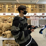 Riolio Autumn and Winter Retro Korean Style Men and Women Trendy Knitted Hoodie Couple Loose Hip Hop Striped Casual Top harajuku y2k