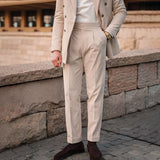 Riolio  Mens Gurkha Trousers Corduroy Side Buckle Adjustable Waist Casual Suit Pants Autumn Business All-Match Straight Pants Men'S Wear