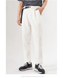 Riolio White Stretch Casual Ankle Pants Silhouette Men's Elegant Suit Pants Summer Korean Straight Loose Men's Smart Casual Trousers