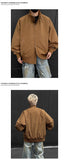 Riolio  Jacket Mens Casual Jacket Solid Stand Collar Loose Fit Zipper Autumn Coat Ribbed Cuffs Relaxed Outerwear