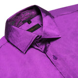 Riolio Men's Purple Satin Luxury Dress Shirts Silk Smooth Soild Wedding Party Social Tuxedo Prom Shirt Long Sleeve Top Casual Men Cloth