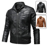 Riolio Motorcycle Leather Jacket Autumn Mens Stand Collar Jacket Coat Brand Solid Color Zipper Streetwear Winter Fleece Biker Jacket