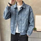 Riolio American Street Style Men's Jacket Handsome Trendy Jacket with Retro Collar Design and Rivet Decoration Double Door Front Coat