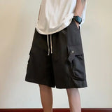 Riolio  Men's New Elastic High Waist Pocket Fashionable Solid Color Five-point Versatile Loose Casual Work Shorts