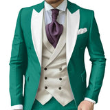 Riolio  Fashionable Contrast Color Men's Suits 3 Pieces Jacket Vest Pants Dancing Sets Handsome Peak  Lapel Suit Set For Men Party Wear