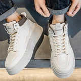 Riolio  Men's Board Shoes with Round Toe Mid-calf Height Stylish Lace-up Design Style Large Size Trendy Niche Personalized Casual Shoes