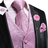Riolio High Quality Silk Mens Vests Champagne Paisley Waistcoat Neck Tie Hanky Cufflinks Brooch Set for Men Suit Wedding Office