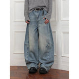 Riolio Blue Men's Jeans High Waist Vintage Design Hip Hop Straight Baggy Denim Pants Street Y2K American Style Wide Leg Denim Trouser