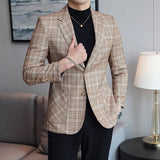 Riolio Luxury High-end Brand Solid Color Plaid Stripe Men's Casual Business Blazer Groom Wedding Dress Party Show Host Suit Jacket Coat