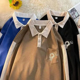 Riolio  Fashion Contrasting Colors Pockets Long Sleeve POLO Button Shirt Top Men's Versatile Casual Male All-match Handsome T-shirt