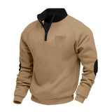 Riolio  Cross-border winter men's loose heavy-duty velvet stand-up collar contrasting color patch zipper pocket long-sleeved sweater