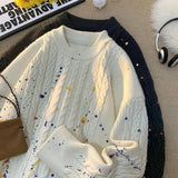 Riolio Korean Knitted Pullover Street Clothing Splash-ink Sweater Graffiti Twist Sweater Trend Loose Knit Top Men Women Clothes