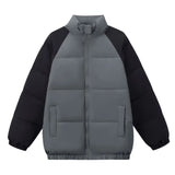 Riolio  Versatile Casual Patchwork Unisex Winter Parka Coat Color Blocked Stand Collar Pocket Quilted Jacket for Male Loose Fit Men Coat