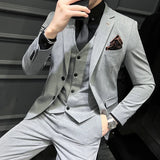 Riolio  ( Blazer + Vest + Pants ) Boutique Fashion Solid Color Men's Slim Casual Business Suit Three-piece Set Groom Wedding Dress Party