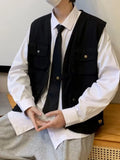 Riolio Casual ex Vest Multi-ket Workwear Sle Svel V-Ne Summer Faion Trend Youth Leisure Vintage Japanese Sle