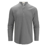 Riolio Men's Cotton Linen Long Sleeve Polo Shirt Lightweight Henley Neck Hawaiian Beach Style Solid Color Tops Vacation T-shirt