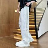 Riolio  Spring Summer Teen Casual Loose Trendy Striped Mid-high Waist Wide-leg Straight Trousers