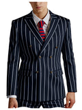 Riolio  Men's Pinstripe 2 Piece Suit Set Double Breasted Peak Lapel Slim Fit Striped Tuxedo Suit For Wedding Prom Business Formal
