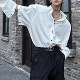 Riolio  Spring And Summer Men's Solid Color Stitching Long-Sleeved Shirt Retro Fashion Trend High Street Loose Casual Niche Men's Tops