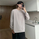 Riolio Warm Henry Collar Long Sleeve T shirt For Men Spring Autumn Casual Mens T-shirts Unisex Tee Tops Classic Clothes Men's T-Shirts