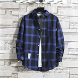 Riolio  Plaid Male Top with Pocket Long Sleeve Men's Shirt and Blouse Designer Slim Fit Casual Cheap Brand Button Fashion