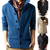Riolio Chic Knitted Cardigan Ribbed Cuff Long Sleeve Comfy Thickened Warm Men Cardigan Sweater