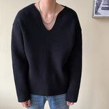 Riolio Men's Light Luxury Knitted Pullover Sweater Men Casual V Neck Solid Color Long Sleeve Knitwear Streetwear Korean Autumn Clothing