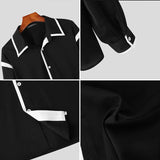 Riolio Tops Korean Style Men Black White Color Blouse Fashion Well Fitting Splicing Long Sleeve Lapel Buttons Shirts S-5XL