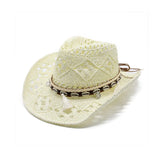 Riolio  Western Cowboy Hat for Women Men Paper Straw Wide Brim Beach Cap UV Protection Cowgirl Fedoras Mens Hats Sombrero Hombre