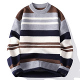 Riolio  Autumn Winter Warm Casual Pullovers Men Knitted Sweater Fashion Patchwork Striped Loose Hip Hop Knit Streetwear Pull On Sweaters