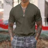 Riolio  New Mens Polo Shirts Short Sleeve Zipper Stand Collar Men Clothing Summer Casual Slim Polo Shirt Tops Printing T Shirt