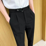 Riolio  New Summer Thin Versatile Casual Suit Pants Men Belt Solid Color Slim Feet Pants Men