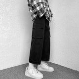 Riolio Fashion Brand Japanese Loose Straight Leg Workwear Pants for Men's Instagram Functional Hip-hop Wide Leg Cropped Casual Pants